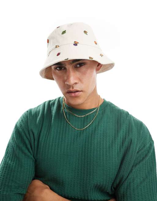 ASOS DESIGN – Gräddvit solhatt i bomull med broderade frukter, 2 av 4