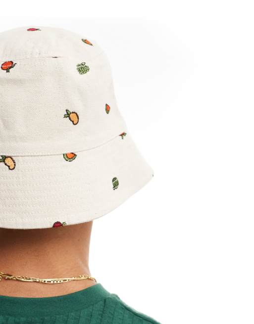 ASOS DESIGN – Gräddvit solhatt i bomull med broderade frukter, 3 av 4