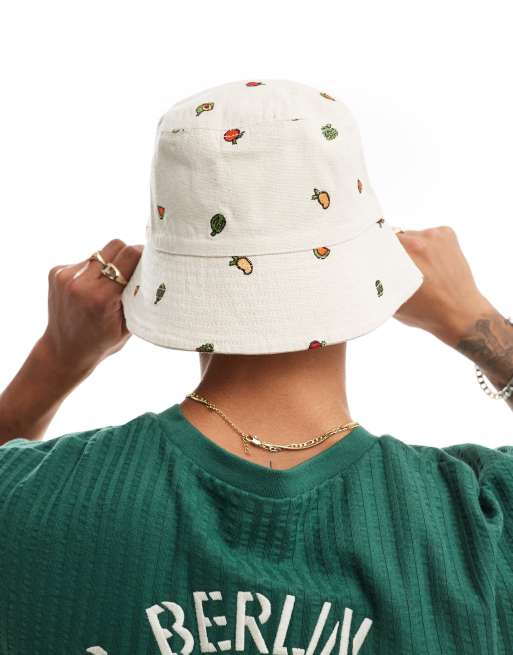 ASOS DESIGN – Gräddvit solhatt i bomull med broderade frukter, 4 av 4