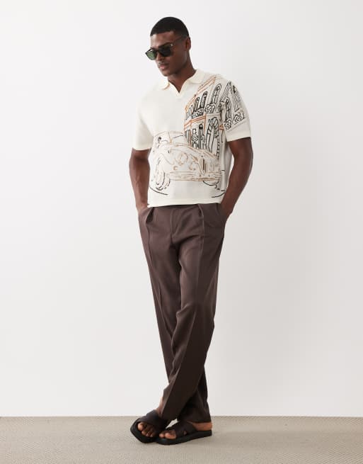 ASOS DESIGN – Gräddvit, stickad, avslappnad topp med sprund vid halsen och biltryck, 2 av 5