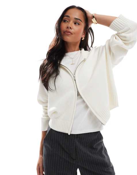 ASOS DESIGN – Gräddvit, stickad kofta med dragkedja och krage - view 1