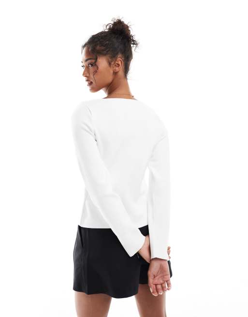 ASOS DESIGN – Gräddvit stickad kofta med extra rak halsringning, 2 av 4
