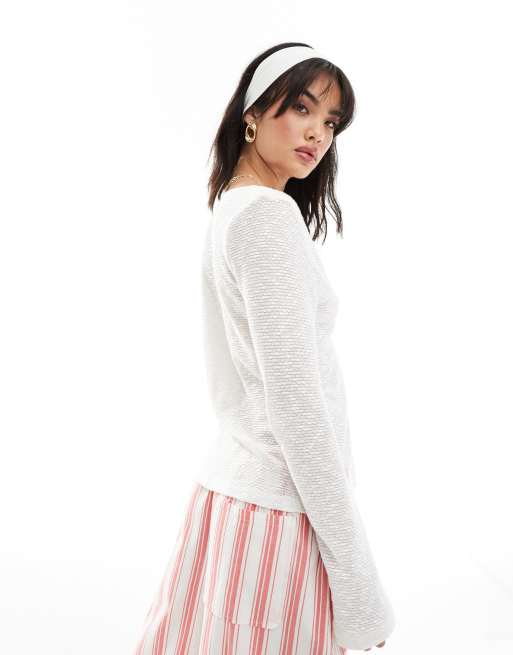 ASOS DESIGN – Gräddvit, stickad kofta med långa ärmar och knytning framtill, 3 av 4
