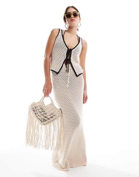ASOS DESIGN – Gräddvit, stickad strandkjol i maxilängd - view 1