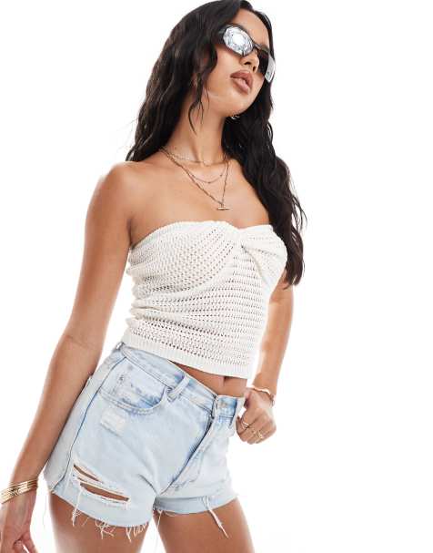 ASOS DESIGN – Gräddvit, stickad topp med snurrad knut vid bysten - view 1
