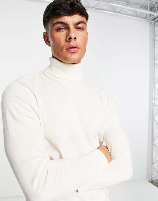 ASOS DESIGN – Gräddvit stickad tröja i bomull med polokrage