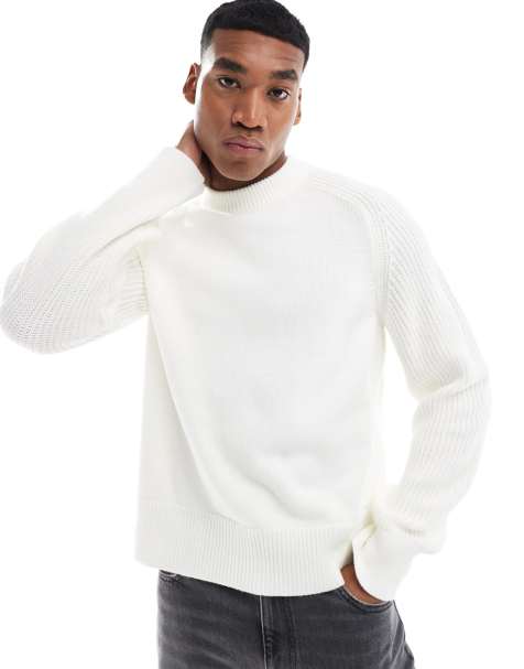ASOS DESIGN – Gräddvit, stickad tröja med avslappnad, boxig passform och ribbade ärmar - view 1