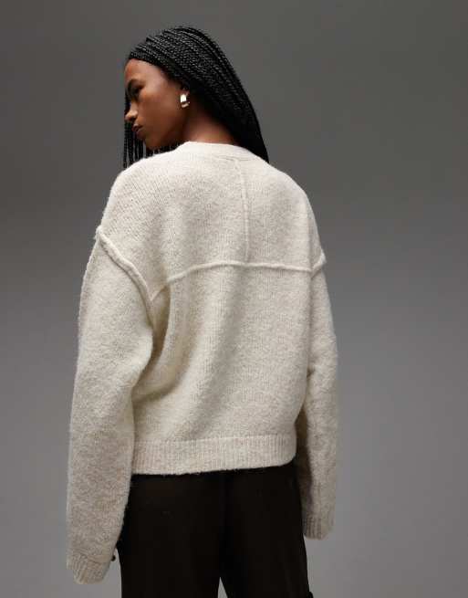 ASOS DESIGN – Gräddvit, stickad tröja med synliga sömmar, 4 av 4
