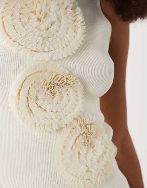 ASOS DESIGN – Gräddvit, strukturerad topp med 3D-blommor, 2 av 4