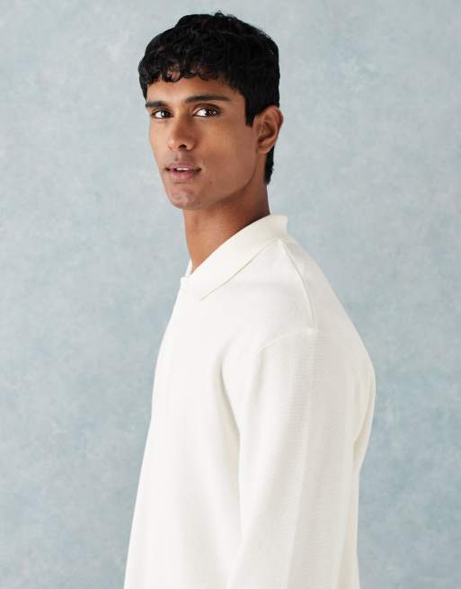 ASOS DESIGN – Gräddvit, superkraftig pikétröja i relaxed fit med långa ärmar, 4 av 5