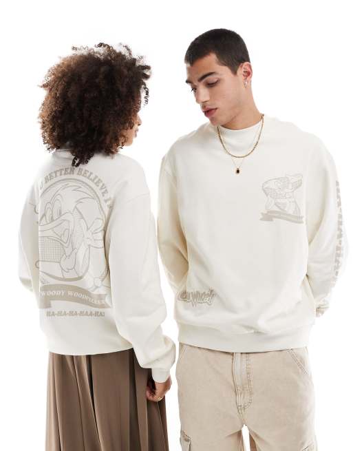 ASOS DESIGN – Gräddvit sweatshirt i oversize och unisex-modell med licenserat 