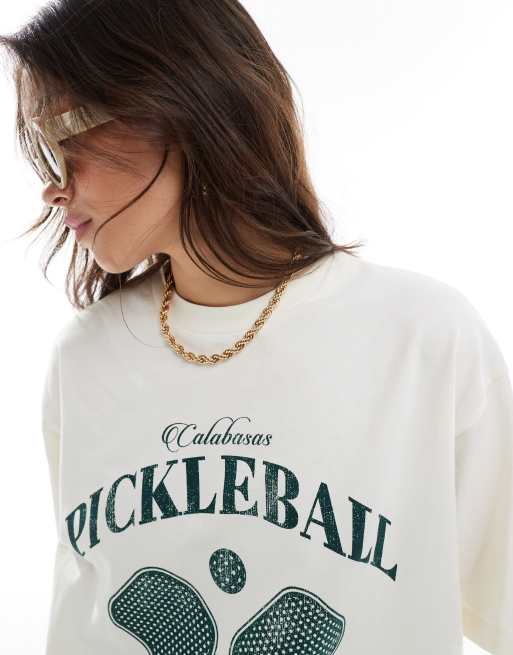 ASOS DESIGN – Gräddvit t-shirt i boyfriend-modell med "Pickleball"-tryck, 2 av 4