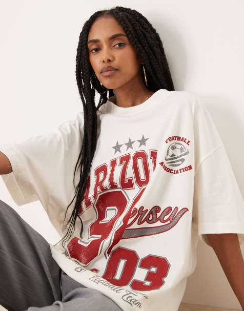ASOS DESIGN – Gräddvit t-shirt i oversize med Arizona-collegetryck - view 1
