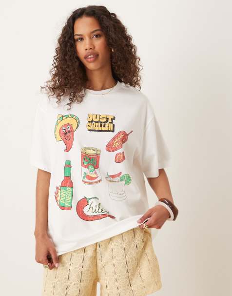ASOS DESIGN – Gräddvit t-shirt i oversize med chili och Mexico-tryck - view 1