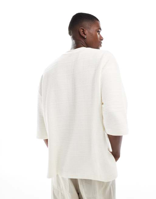 ASOS DESIGN – Gräddvit t-shirt i oversize med halvlånga ärmar och textur , 3 av 4