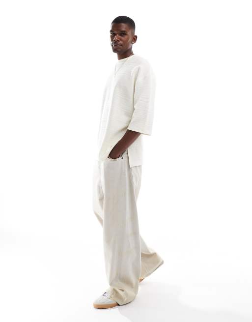 ASOS DESIGN – Gräddvit t-shirt i oversize med halvlånga ärmar och textur , 4 av 4