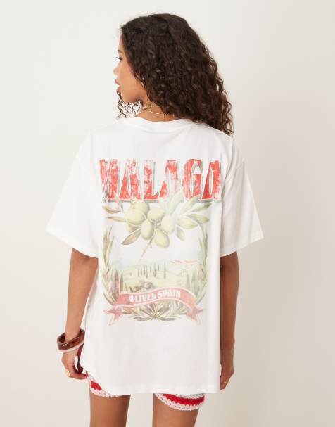 ASOS DESIGN – Gräddvit t-shirt i oversize med "Malaga"-olivtryck - view 1