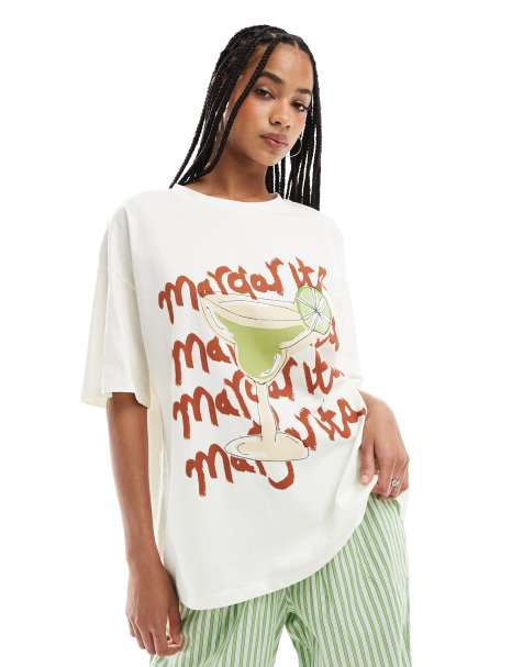ASOS DESIGN – Gräddvit t-shirt i oversize med Margarita-tryck - view 1