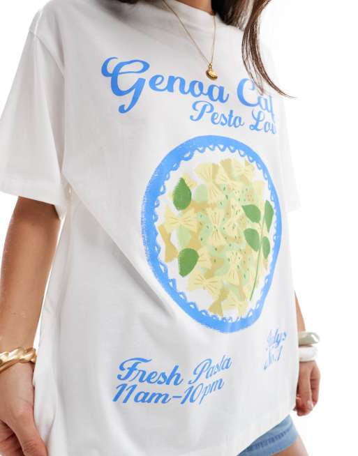 ASOS DESIGN – Gräddvit t-shirt i oversize med pastatryck, 2 av 4