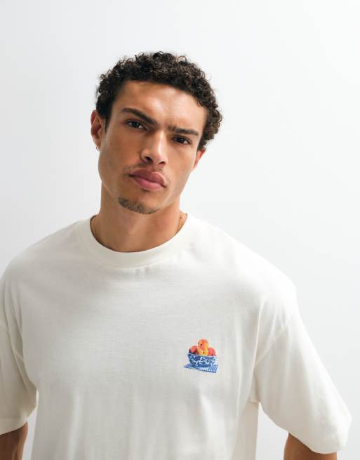 ASOS DESIGN – Gräddvit t-shirt i oversize med persikotryck och boxig passform, 5 av 7