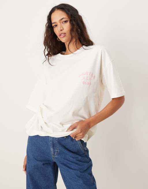 ASOS DESIGN – Gräddvit t-shirt i oversize med puffat pilatestryck, 3 av 4