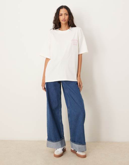 ASOS DESIGN – Gräddvit t-shirt i oversize med puffat pilatestryck, 4 av 4