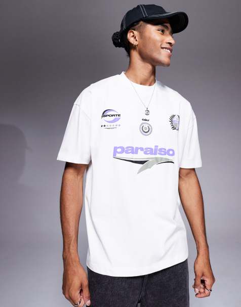 ASOS DESIGN – Gräddvit t-shirt i oversize med sportigt tryck - view 1