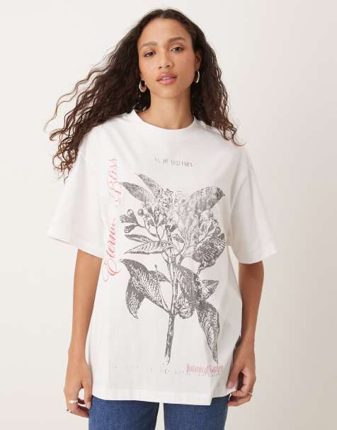ASOS DESIGN – Gräddvit t-shirt i oversize med svartvitt rostryck - view 1