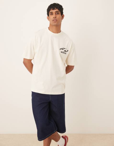ASOS DESIGN – Gräddvit t-shirt i oversize med tryck fram- och baktill - view 1