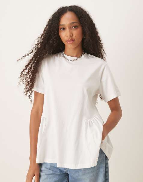 ASOS DESIGN – Gräddvit t-shirt i oversize och peplum-modell med rysch - view 1