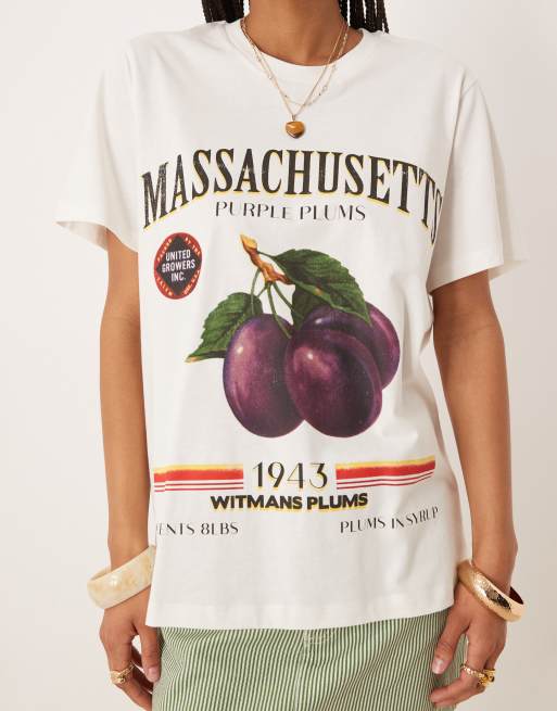 ASOS DESIGN – Gräddvit t-shirt i regular fit med frukttryck , 3 av 4