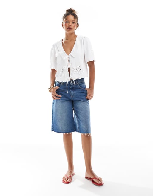 ASOS DESIGN – Gräddvit tea-blus med krage och broderi, 3 av 4