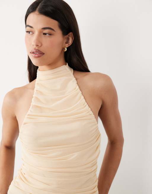 ASOS DESIGN – Gräddvit topp i superryschad mesh med halterneck, 4 av 4