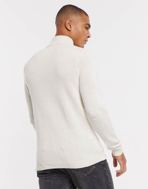 ASOS DESIGN – Gräddvit tröja i medelkraftig bomull med dragkedja i halsen, 2 av 4