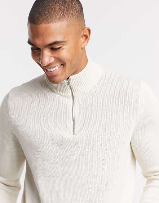 ASOS DESIGN – Gräddvit tröja i medelkraftig bomull med dragkedja i halsen, 3 av 4