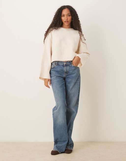 ASOS DESIGN – Gräddvit tröja med rund halsringning, vida muddar och boxig passform, 2 av 4