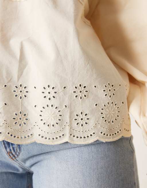 ASOS DESIGN – Gräddvit, tvättad huvtröja i oversize med broderad detalj, 3 av 4