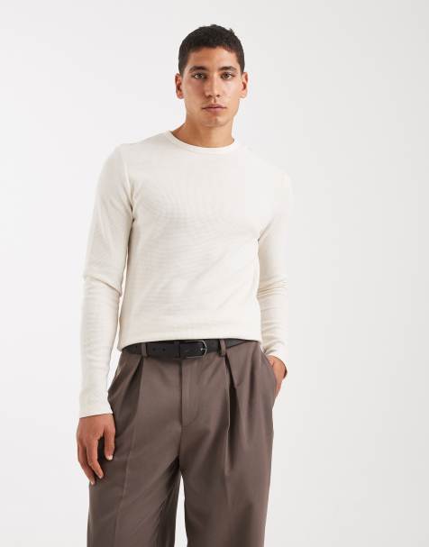 ASOS DESIGN – Gräddvit, våfflad, smal t-shirt med långa ärmar - view 1