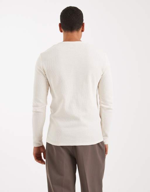 ASOS DESIGN – Gräddvit, våfflad, smal t-shirt med långa ärmar  , 2 av 5