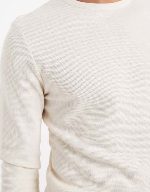 ASOS DESIGN – Gräddvit, våfflad, smal t-shirt med långa ärmar  , 3 av 5