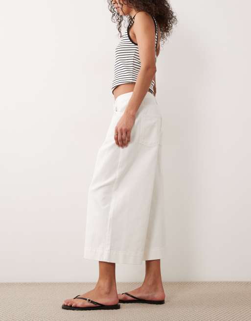 ASOS DESIGN – Gräddvita culotte-byxor i denim med vida ben, 3 av 5