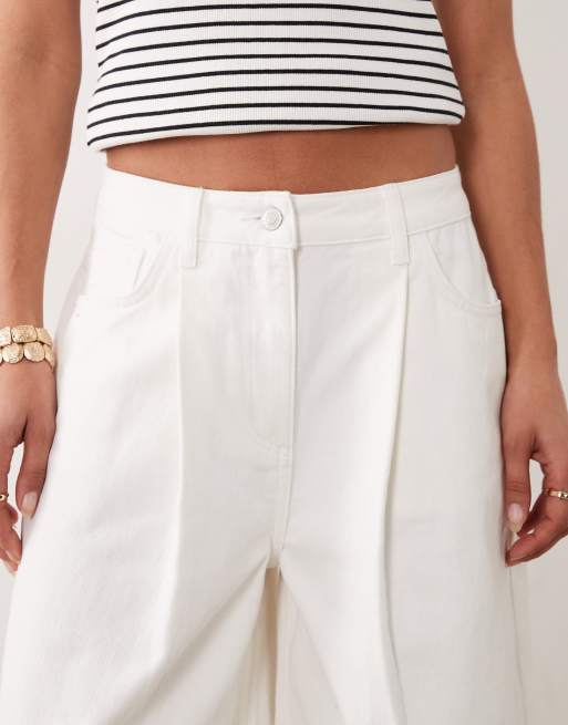 ASOS DESIGN – Gräddvita culotte-byxor i denim med vida ben, 5 av 5