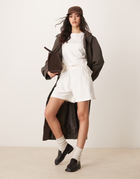 ASOS DESIGN – Gräddvita, grovt ribbstickade shorts i lång modell, del av set - view 1