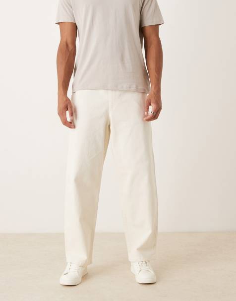 ASOS DESIGN – Gräddvita, lediga byxor med raka ben och dragsko - view 1