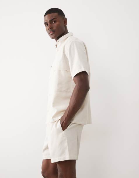 ASOS DESIGN – Gräddvita, medellånga shorts med textur, del av set - view 1