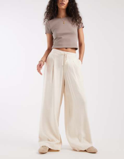ASOS DESIGN – Gräddvita, mjuka, texturerade byxor med vida ben - view 1