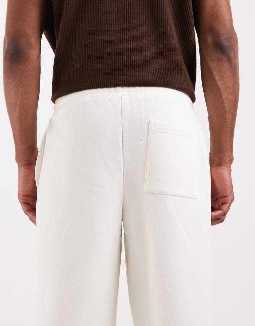 ASOS DESIGN – Gräddvita mjukisbyxor i piké med vida ben, 5 av 5