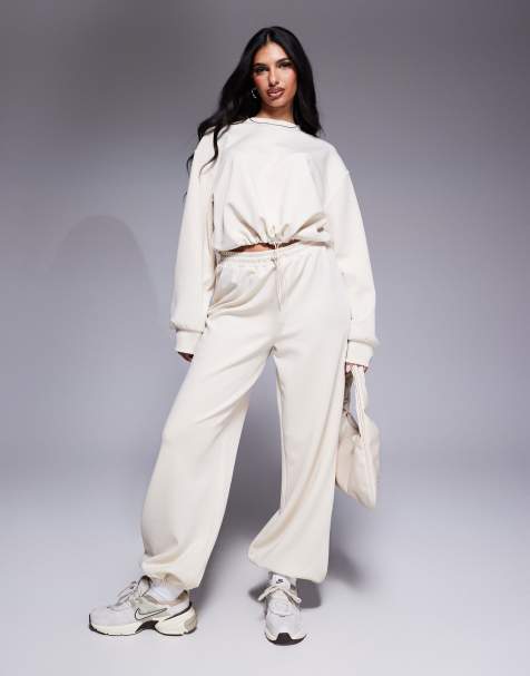 ASOS DESIGN – Gräddvita mjukisbyxor i scubatyg med elastiska band - view 1