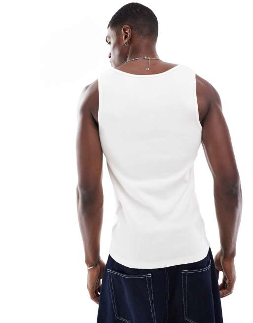 ASOS DESIGN – Gräddvita och kakifärgade, ribbade baslinnen i muscle fit, 2-pack, 2 av 4