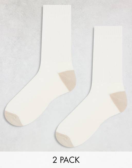 ASOS DESIGN – Gräddvita strumpor med beige häl och tå, 2-pack